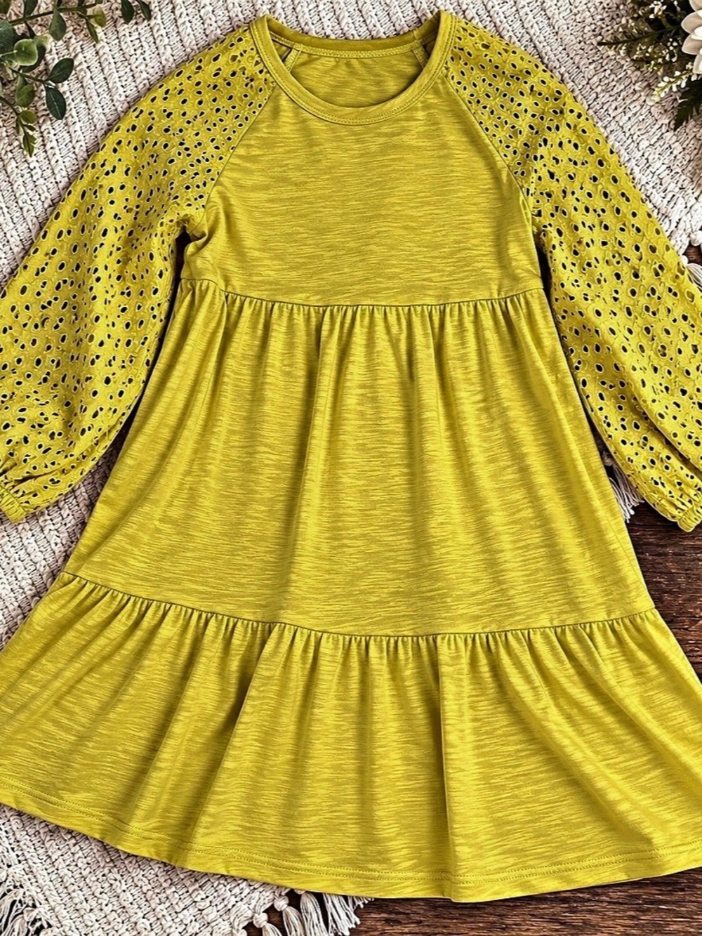 Time and Tru  Size 12-14 Yellow Eyelet Sleeve Dress